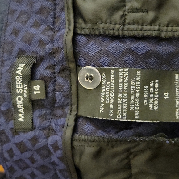 Mario Serrani black blue diamond pattern stretch dress pants tapered leg…14 EUC - Picture 4 of 5
